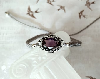 Armband mit Amethyst, grau oder schwarz, Makramee, Makrameeschmuck