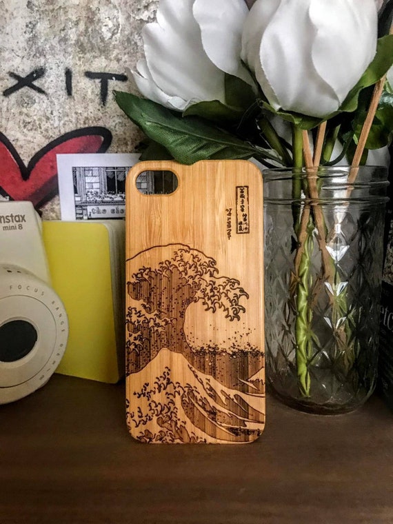 The Great Wave Off Kanagawa Iphone Wooden Case Hokusai Etsy