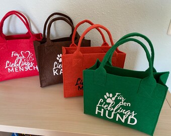 Kleine Geschenk Tasche aus Filz für den „Lieblingsmensch“, „Lieblingshund“ oder „Lieblingskatze“