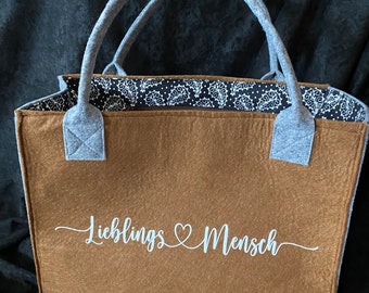 Einkaufstasche / Shopper / grosse Tasche aus Filz mit tollem Spruch / Lieblingsmensch / Filzshopper