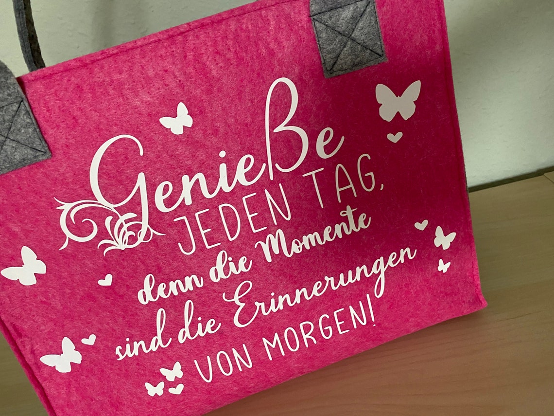 Einkaufstasche / grosse Tasche aus Filz mit Spruch Genieße Etsy