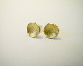 Ohrstecker Konkav, ca. 8mm, Silber mit 900/- Gelbgold