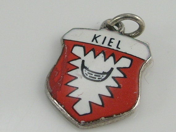 Vintage silver enamel SHIELD charm KIEL GERMANY coat of arms 