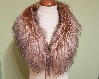 Shawl made of Tibetan lambskin fur loop, collar