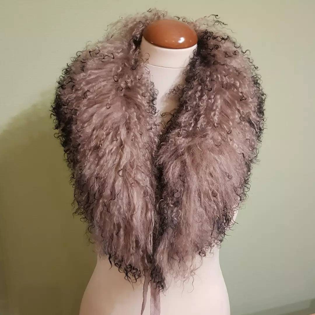 Collier vintage en fourrure véritable avec bordure marron castor