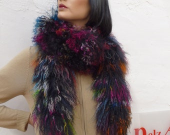 Fur scarf, shawl, boa, stole made from Tibetan lamb scarf...