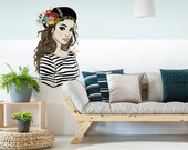 Wall decal Modern design woman in striped sweater with cap French decoration wall sticker Modern Art Sticker Trend Figures