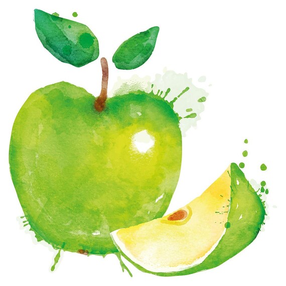 Wall Sticker Kitchen Fruit Watercolour Apple Green Wall Etsy