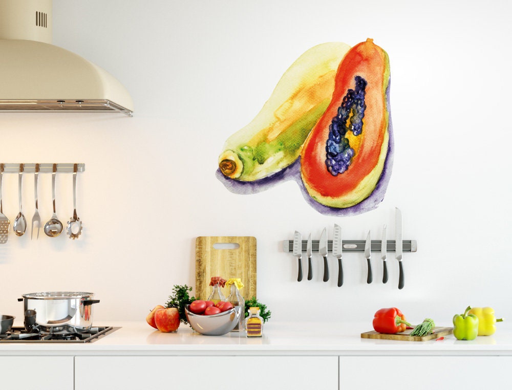 Wall sticker kitchen fruit watercolour papaya Wall sticker | Etsy
