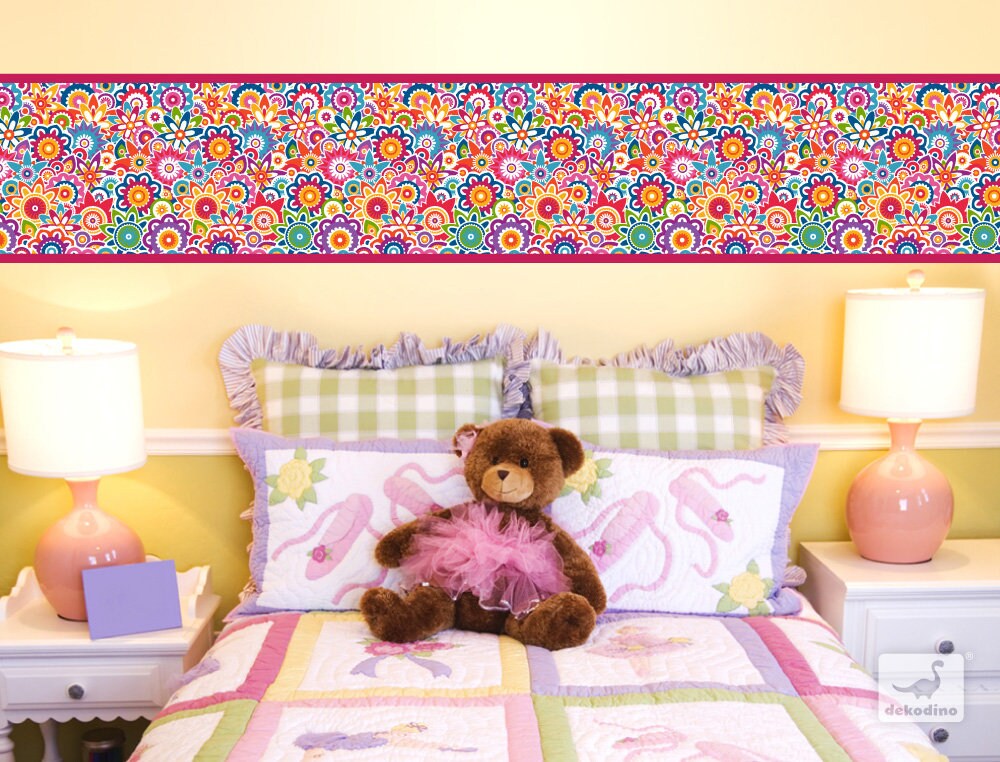 Border Nursery Flowers Colorful Girls Room Border Nursery Etsy UK