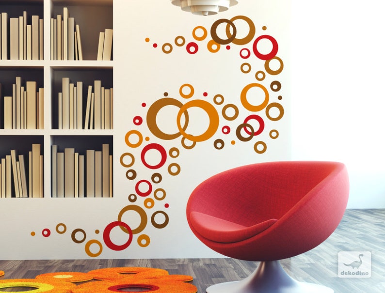 Wall Decal Living Room Retro Dots Brown Red Wall Stickers Etsy