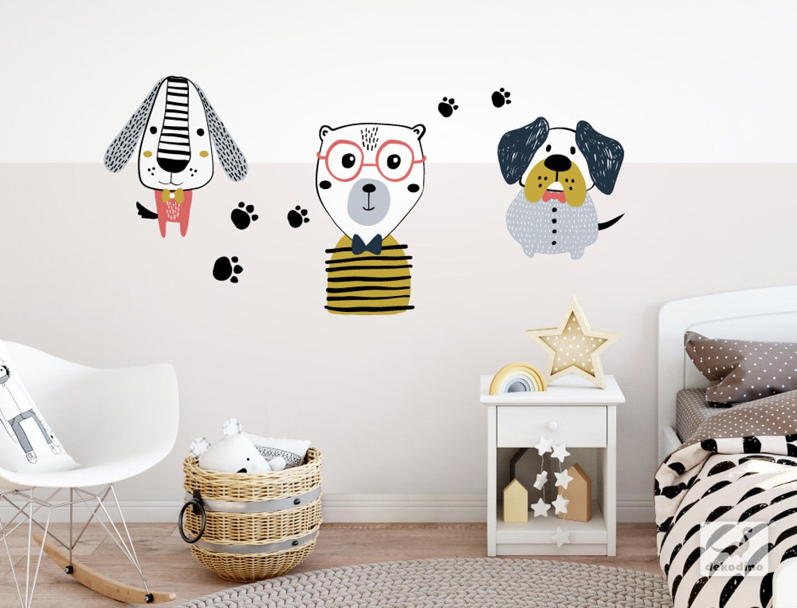 Wall Sticker Children's Room Animals Pastel Dogs Wall Etsy