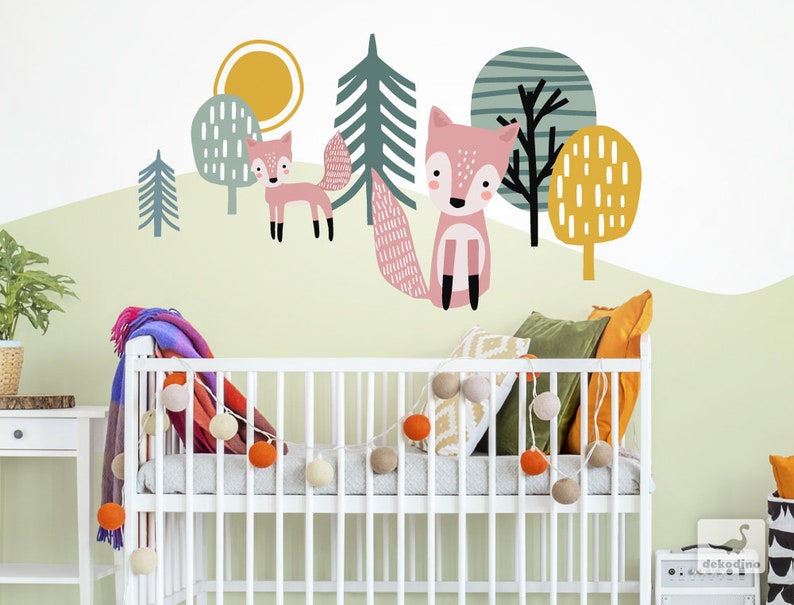 Wall sticker children's room animals pastel Foxes with Etsy