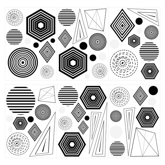 Wall Decal Living Room Retro Shapes Black White Wall Stickers Etsy
