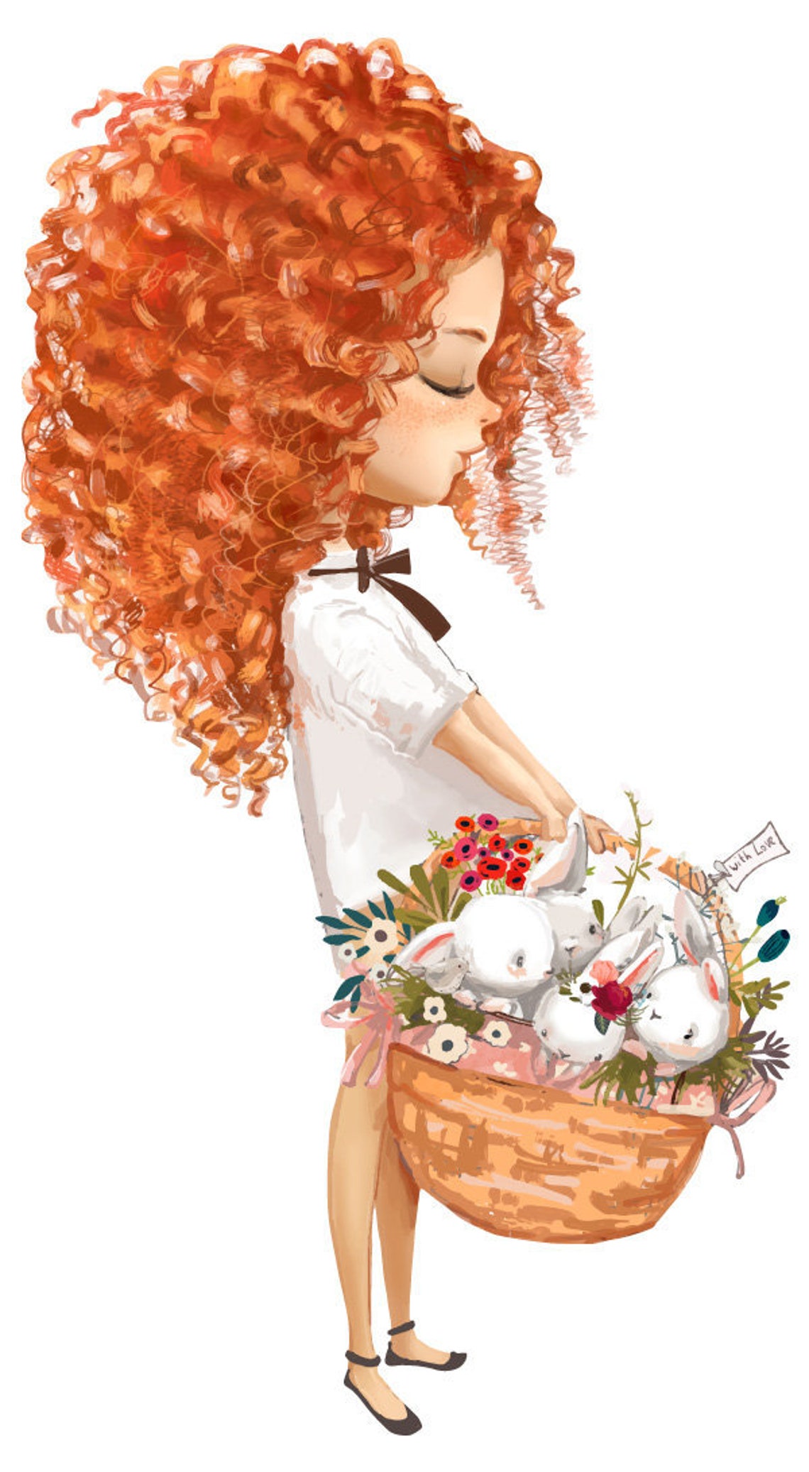 Wall Sticker Children's Room Watercolour Girl With Rabbits Etsy