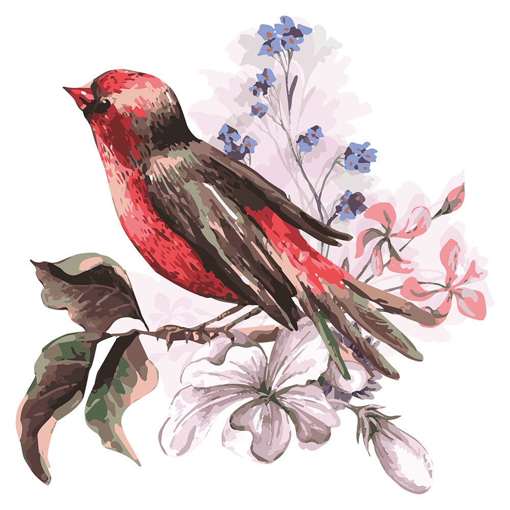 Wall sticker flowers watercolour Bird with flowers leaves Etsy