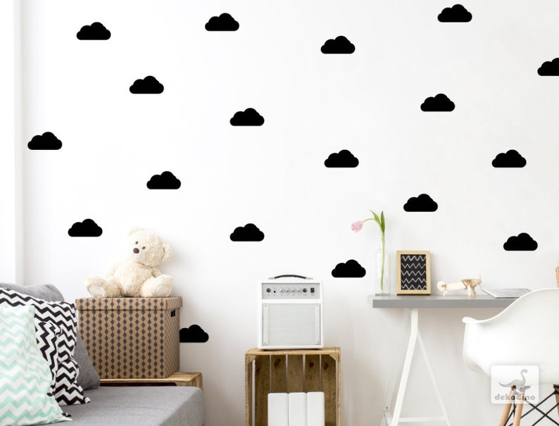 Wall Decal Nursery Clouds Black Wall Sticker Clouds Baby Etsy