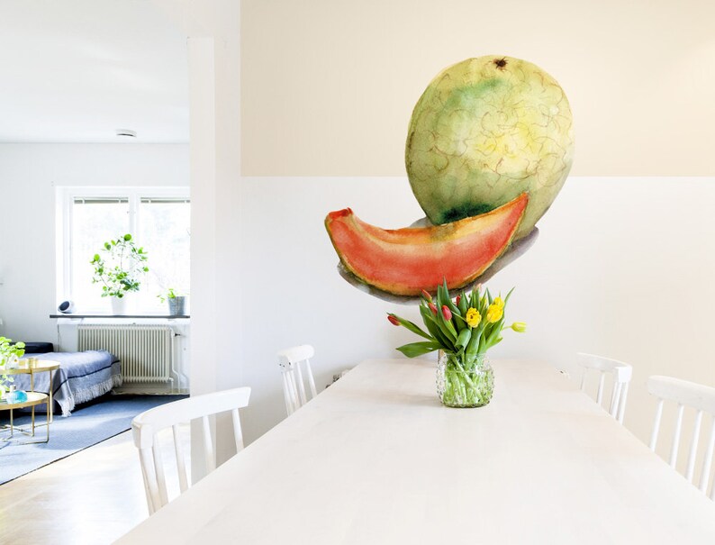 Wall Sticker Kitchen Fruit Watercolour Honeydew Melon Wall Etsy