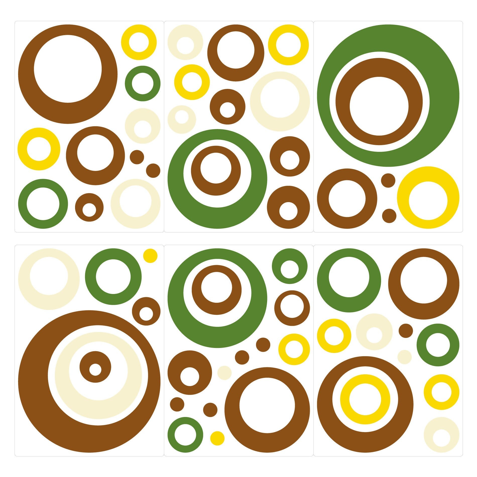 Wall Decal Living Room Retro Dots Brown Yellow Green Wall Etsy