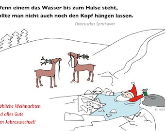 Weihnachtspostkarte "Wasser bis zum Hals"