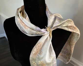 LIZ CLAIBORNE Pastel Floral Silk Oblong Scarf, Vintage 100% Silk Neck Scarf
