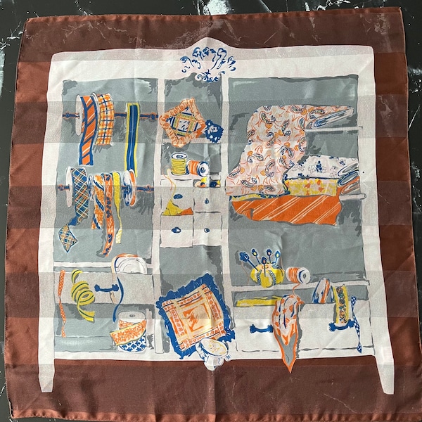 SYMPHONY Tailor Materials Print Semi Sheer Square Scarf, Vintage Unique Scarves, Made in Italy, Women retro Gift Ideas