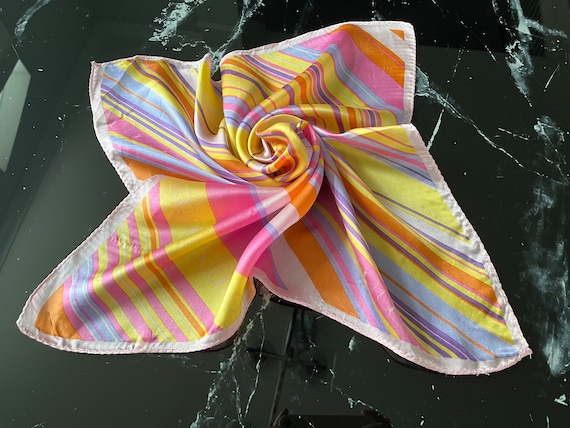 Vintage Pastel Colors Diagonal Striped Silk Scarf… - image 5