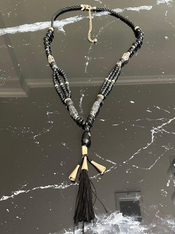 CHICO'S Black Gold Bead Lariat Statement Necklace… - image 3