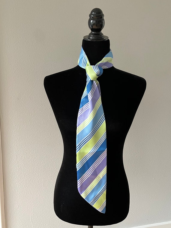 Vintage Pastel Colors Diagonal Striped Silk Neck-… - image 3