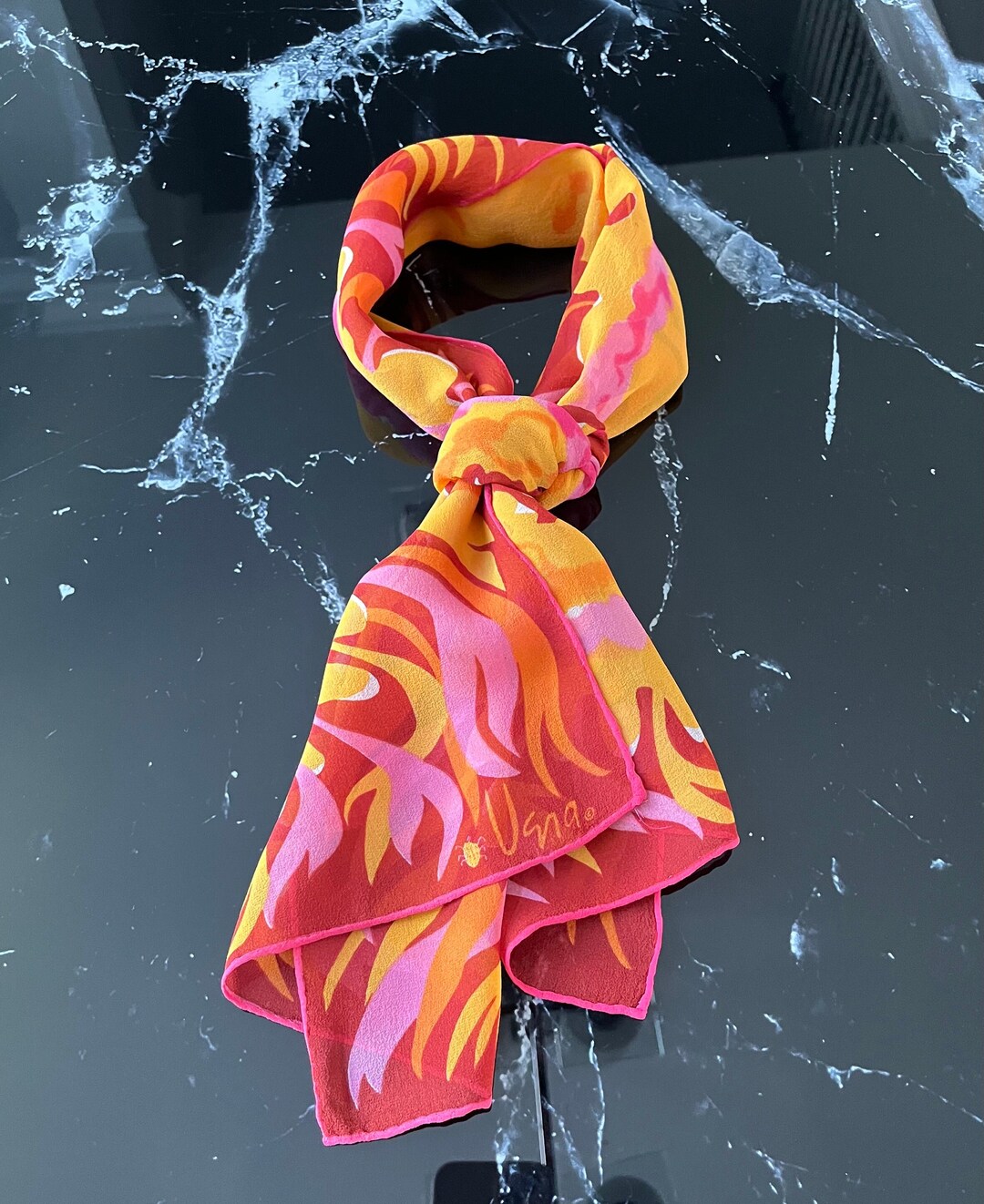 1960's Beautiful X Large Square Vintage Scarf Hand Rolled