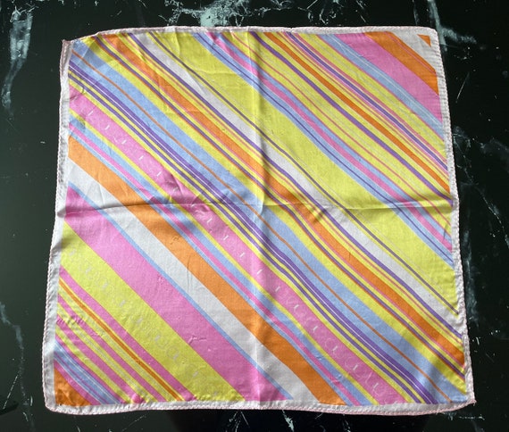 Vintage Pastel Colors Diagonal Striped Silk Scarf… - image 6