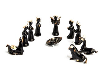 Peruvian Mini Nativity Scene of Glass and gold - Black FREE shipping