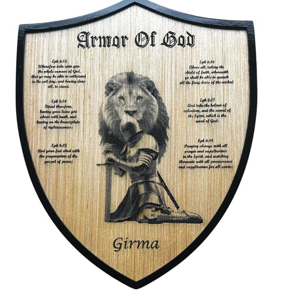 Armor of God Wall Art - Wooden Shield Christian Decor For Your Church Office