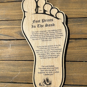 Footprints in the Sand Wood Sign - Christian Wall Art - Religious Home Decor - Sympathy Gift for Wall -Engraved Footprint Hanging Plaque
