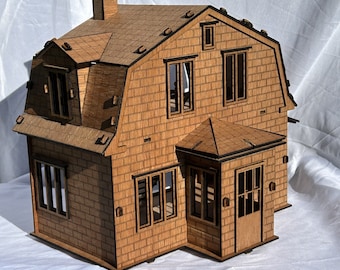 Collectable Miniature Wooden Farmhouse, (1:24) Scale Collectable Farmhouse Made from Wood, Measures 14.75" L X 9.25" X 12"H.