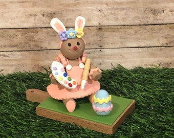Easter Bunny Clay Gingy, Polymer Clay Bunny Decor for Home Display, Polymer Gingerbread Easter Bunny for tiered tray, Polymer Clay Figurine