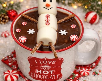 Fake Christmas Hot Cocoa Mug | Marshmallow Snowman Decor | Winter Tiered Tray Prop