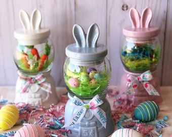 Fake Easter Bunny Gumball Machine, Faux Spring Table Bunny Decor for Home Display, Faux Easter Cupcake Basket for tiered tray