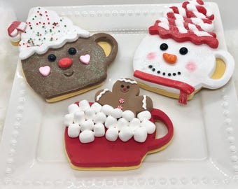 Fake Christmas Mug Cookies – Snowman, Hot Chocolate, Gingerbread Tiered Tray Décor