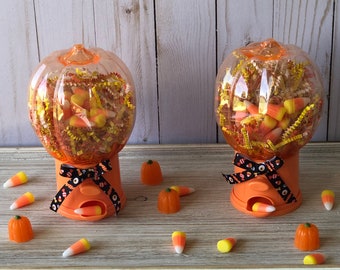 Mini Pumpkin Gumball Machine for Halloween, Toy Pumpkin Candy Dispenser, Orange Pumpkin Candy Machine for Tiered Tray Display