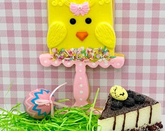 Faux Easter Chick Cake Stand Cookie – Spring Tiered Tray Decor, Pastel Bow Prop
