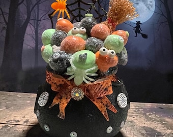 Halloween Cauldron Decor • Spooky Mini Witch Pot • Halloween Shelf Accent • Witches Cauldron • Black Cauldron • Cute Halloween Cauldron