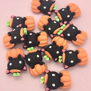Spooky Black Cat & Jack-O&#39;-Lantern Resin Cabochons – Halloween Craft Supplies, Cat cabochon for Halloween,  jack o lantern decorations
