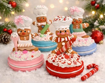 Handcrafted Gingerbread Chef Figurines on Large Faux Macarons – Holiday Kitchen Décor That Steals the Show
