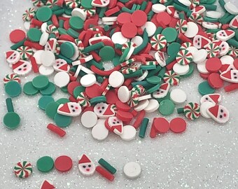 Christmas Santa Fake Sprinkle Mix, Red Green White Polymer Clay Sprinkles (Non Edible)