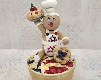 Handmade Gingerbread Chef on Faux Cherry Pie: Whimsical Holiday Decor