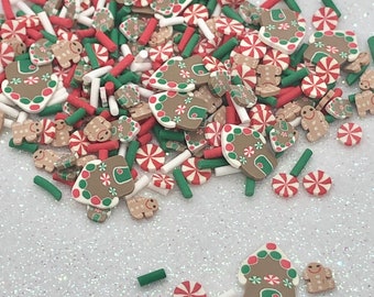 Christmas sprinkle mix with Peppermint’s, Gingerbread Houses, gingerbread men,Red, Green ands White Sprinkles