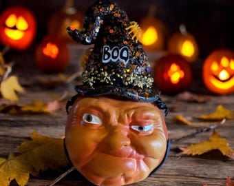 Funny Face Pumpkin with Witch Hat – Whimsical Halloween Decor – Cute  Pumpkin Decoration - Funny Face Small Pumpkin Fall Decor Set