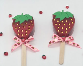 Strawberry popsicle for decorations. fake strawberry popsicle, strawberry popsicle for tiered tray