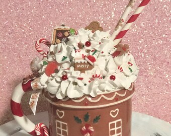 Gingerbread Christmas Mug with Faux Whipped Cream, Holiday Decor